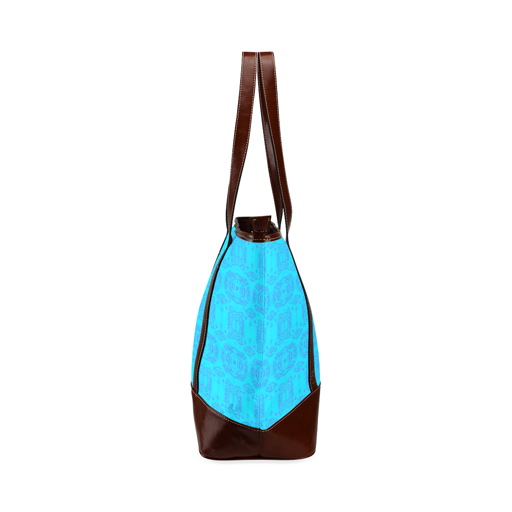 Blue and Turquoise Abstract Damask Pattern Tote Handbag (Model 1642)
