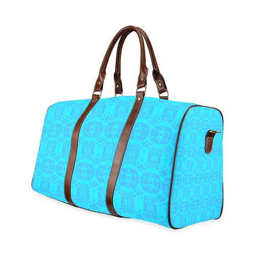 Abstract Blue and Turquoise Damask Pattern Waterproof Travel Bag/Small (Model 1639)