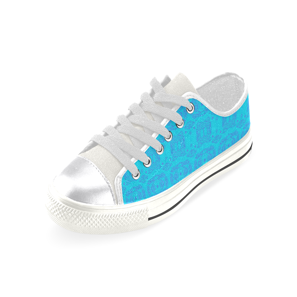 Abstract Blue and Turquoise Damask Women's Classic Canvas Shoes (Model 018)
