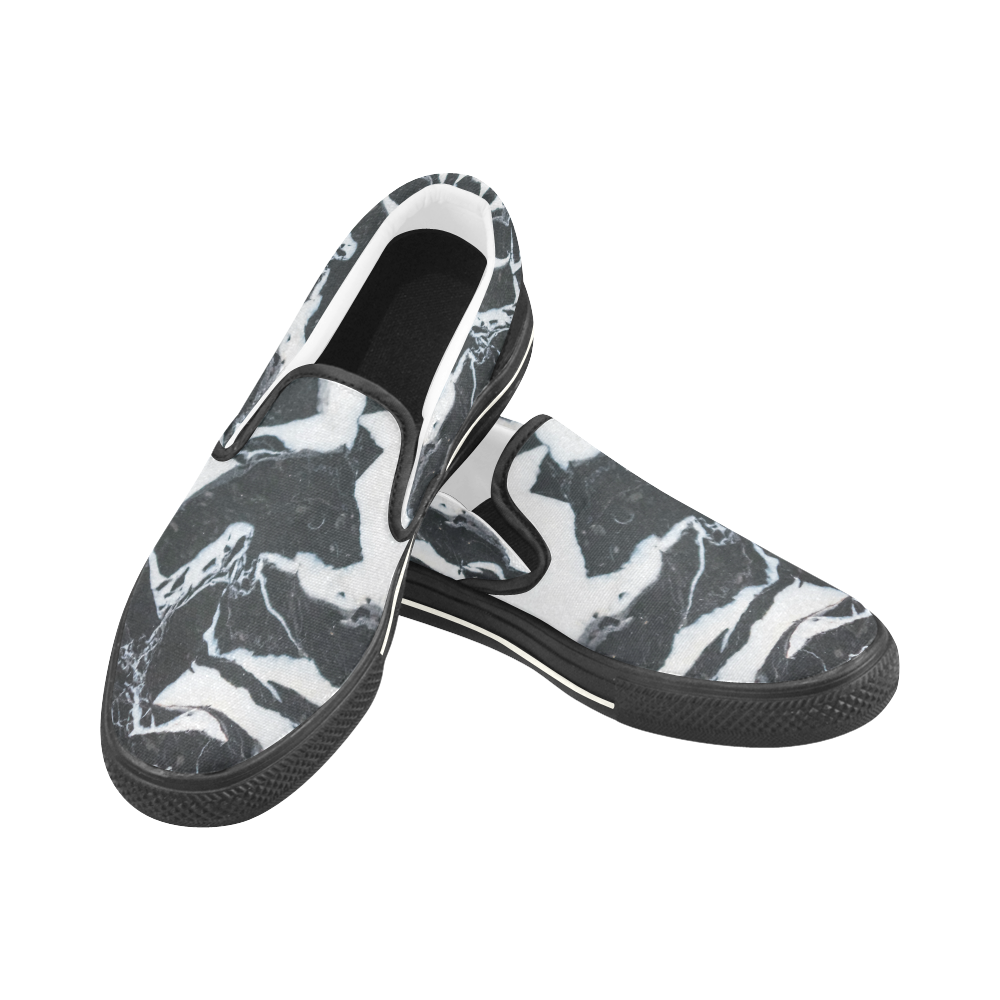 Black and white marble stone texture Slip-on Canvas Shoes for Kid (Model 019)