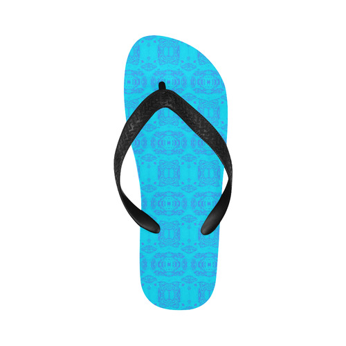 Blue and Turquoise Abstract Damask Pattern Flip Flops for Men/Women (Model 040)