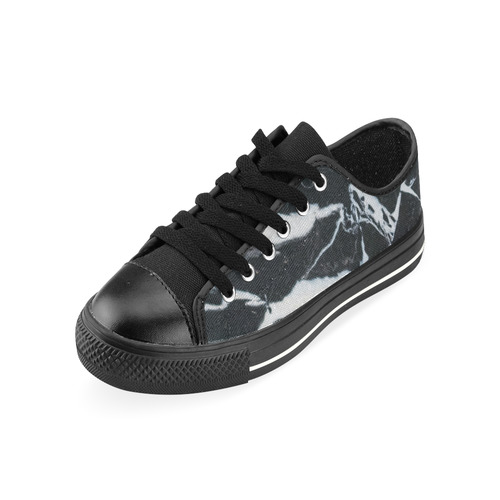 Black and white marble stone texture Low Top Canvas Shoes for Kid (Model 018)