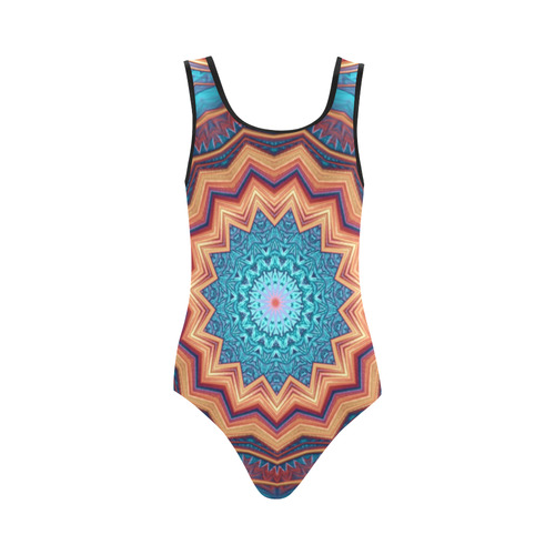 Blue Feather Mandala Vest One Piece Swimsuit (Model S04)