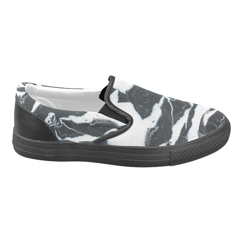 Black and white marble stone texture Men's Unusual Slip-on Canvas Shoes (Model 019)
