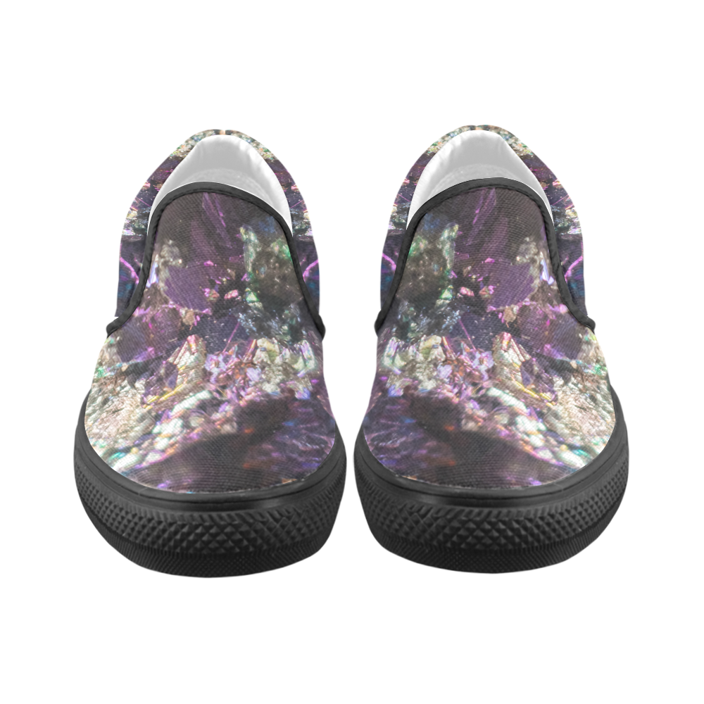 Purple green and blue crystal stone texture Slip-on Canvas Shoes for Kid (Model 019)