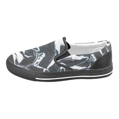 Black and white marble stone texture Slip-on Canvas Shoes for Kid (Model 019)