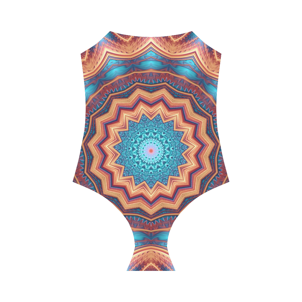 Blue Feather Mandala Strap Swimsuit ( Model S05)