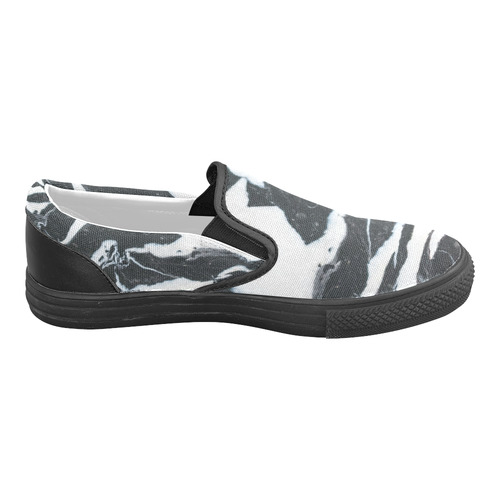 Black and white marble stone texture Men's Slip-on Canvas Shoes (Model 019)