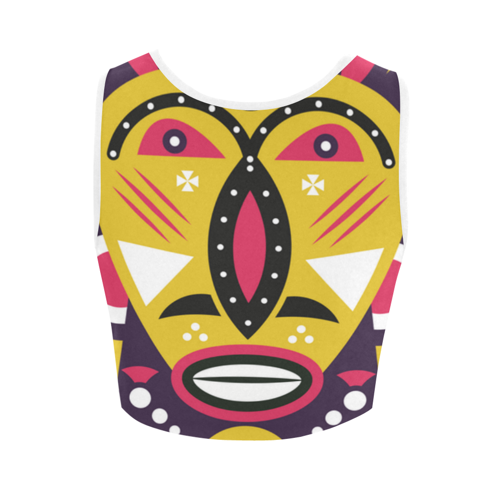 Kuba Face Mask Yellow Women's Crop Top (Model T42)