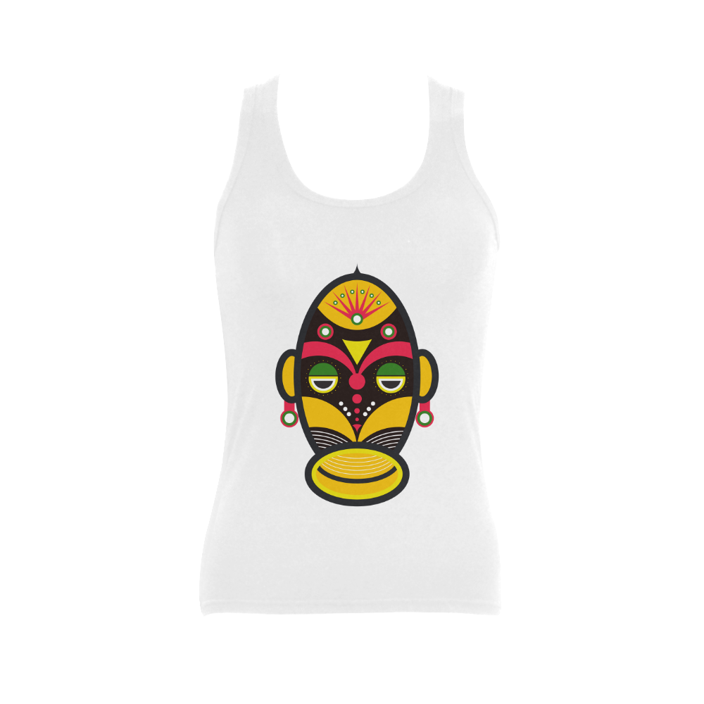 African Traditional Tribal Mask Women's Shoulder-Free Tank Top (Model T35)