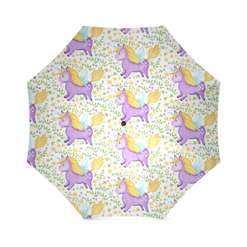 Cute Purple Unicorn Hearts and Stars Foldable Umbrella (Model U01)