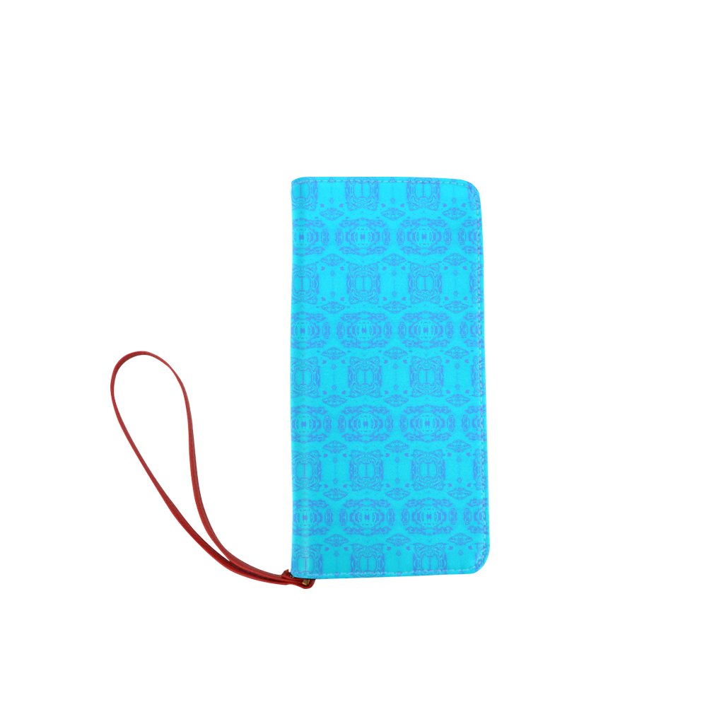 Blue and Turquoise Abstract Damask Pattern Women's Clutch Wallet (Model 1637)