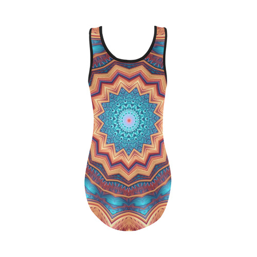 Blue Feather Mandala Vest One Piece Swimsuit (Model S04)