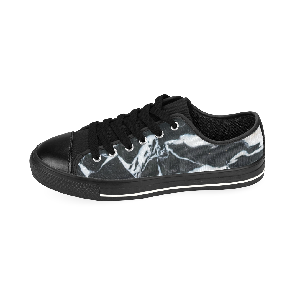 Black and white marble stone texture Men's Classic Canvas Shoes/Large Size (Model 018)