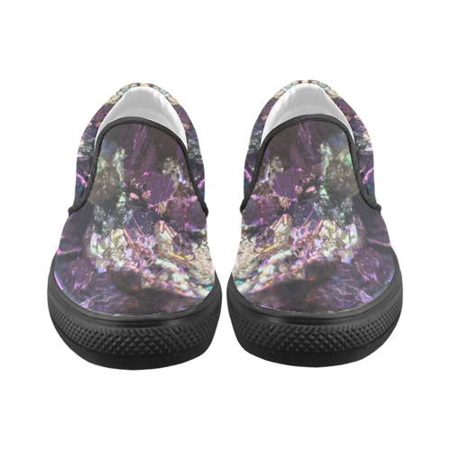 Purple green and blue crystal stone texture Men's Unusual Slip-on Canvas Shoes (Model 019)