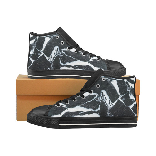 Black and white marble stone texture Men’s Classic High Top Canvas Shoes /Large Size (Model 017)