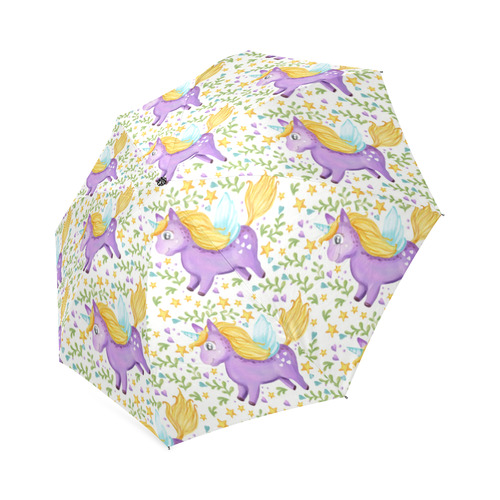 Cute Purple Unicorn Hearts and Stars Foldable Umbrella (Model U01)