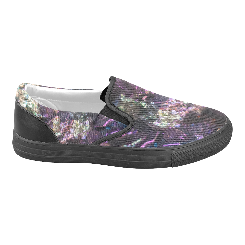 Purple green and blue crystal stone texture Men's Unusual Slip-on Canvas Shoes (Model 019)