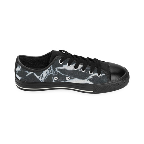 Black and white marble stone texture Low Top Canvas Shoes for Kid (Model 018)