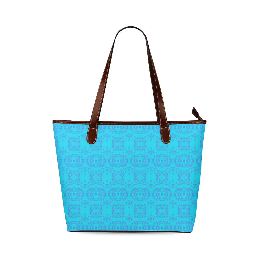 Blue and Turquoise Abstract Damask Pattern Shoulder Tote Bag (Model 1646)