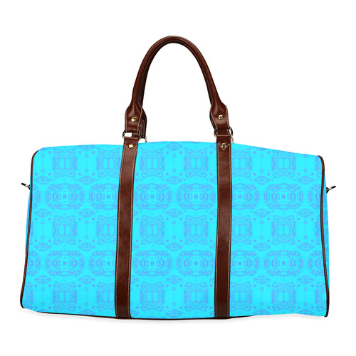 Abstract Blue and Turquoise Damask Pattern Waterproof Travel Bag/Small (Model 1639)