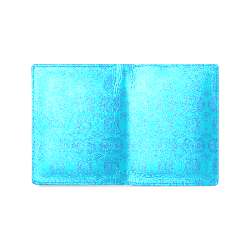 Blue and Turquoise Abstract Damask Men's Leather Wallet (Model 1612)