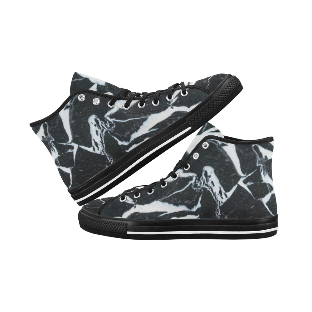 Black and white marble stone texture Vancouver H Men's Canvas Shoes (1013-1)