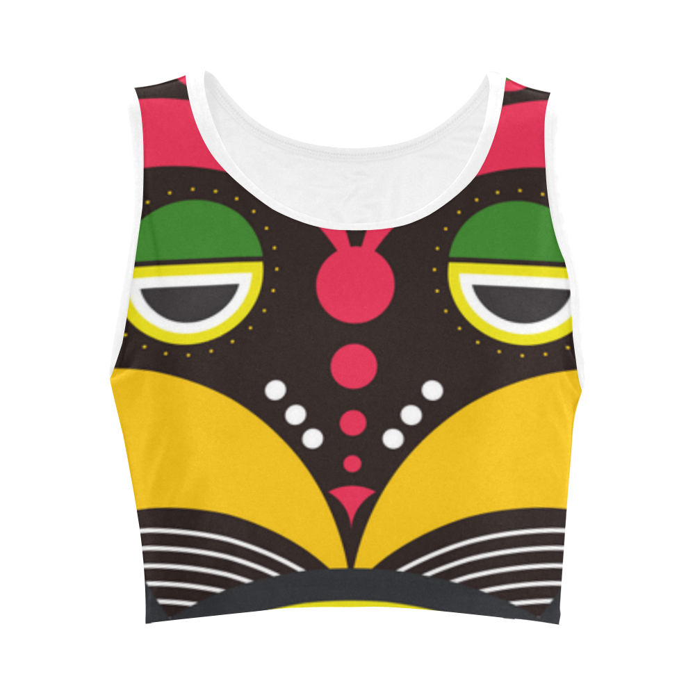 African Traditional Tribal Mask Women's Crop Top (Model T42)