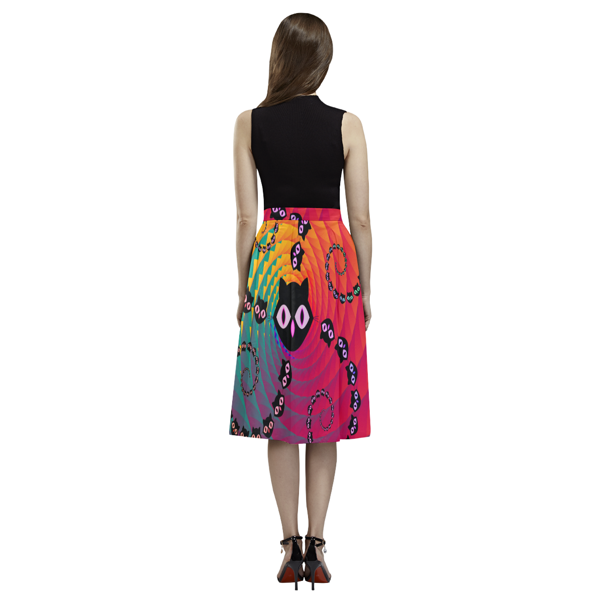 Rainbow Spiral Cats Aoede Crepe Skirt (Model D16)