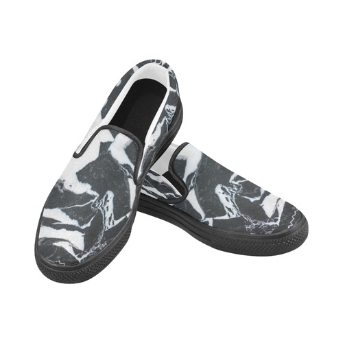 Black and white marble stone texture Men's Unusual Slip-on Canvas Shoes (Model 019)