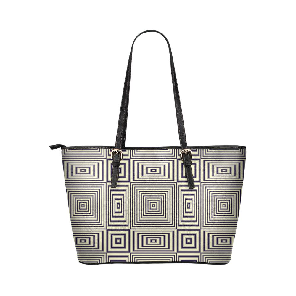 Striped geometric pattern in sepia Leather Tote Bag/Small (Model 1651)