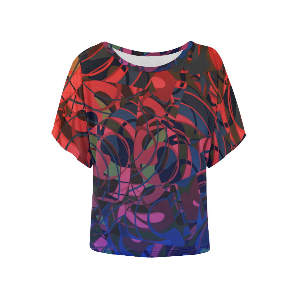 Hot Summer Nights Abstract - Blue and Deep Red Women's Batwing-Sleeved Blouse T shirt (Model T44)