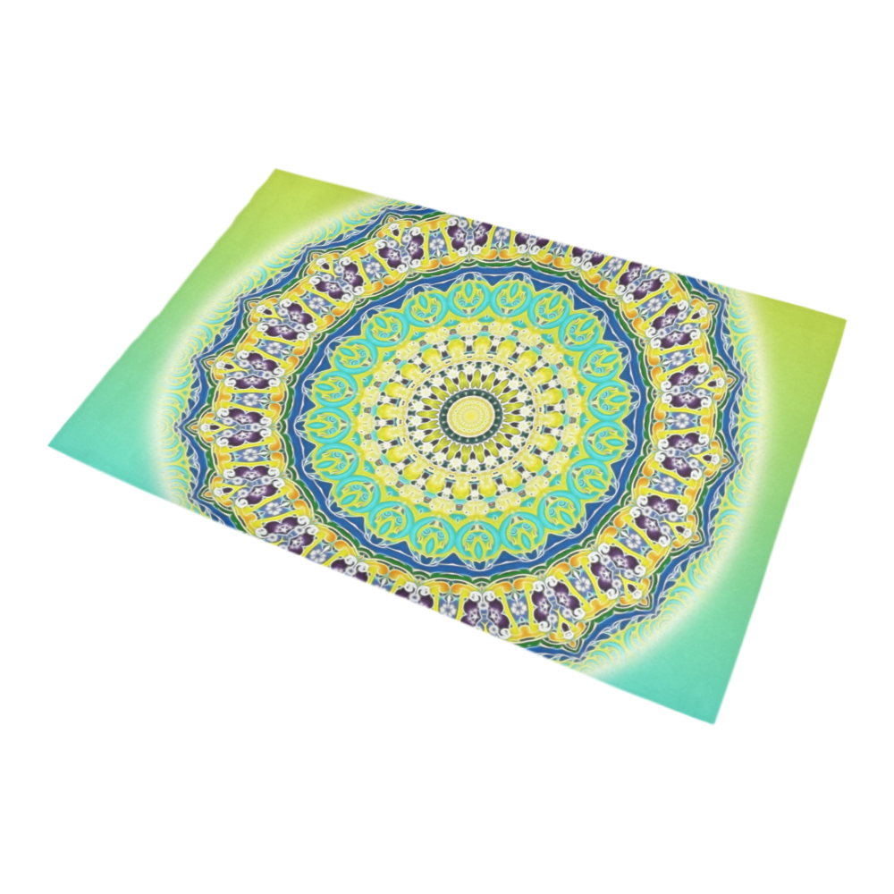 Power Mandala - Blue Green Yellow Lilac Bath Rug 20''x 32''