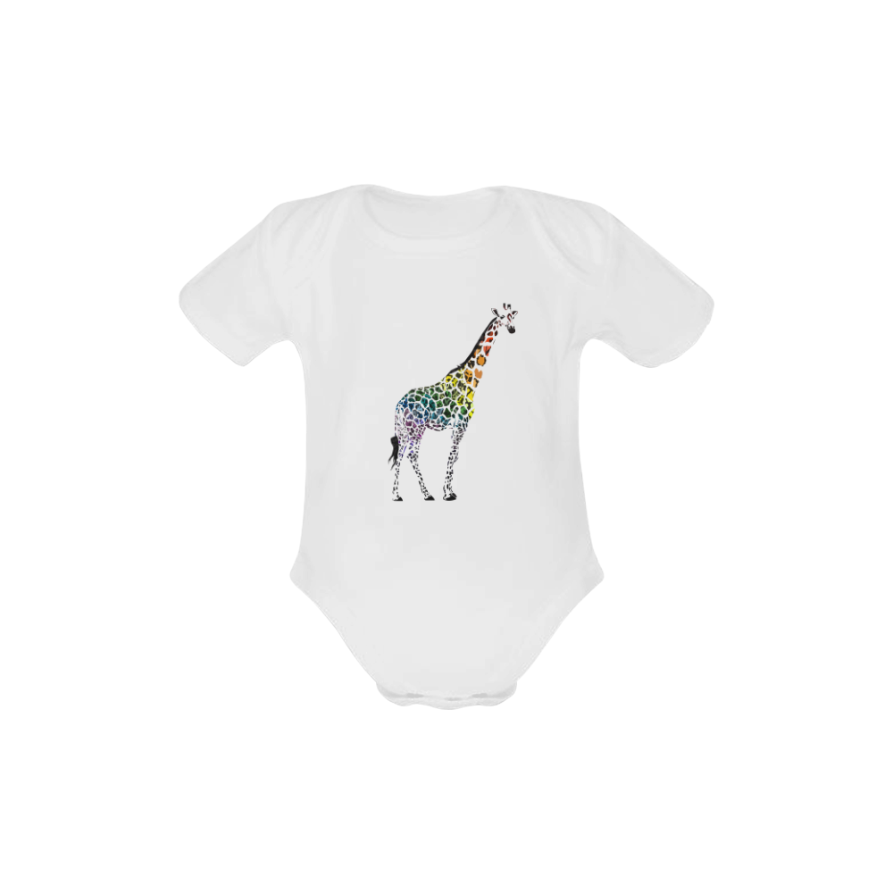 Rainbow giraffe baby white Baby Powder Organic Short Sleeve One Piece (Model T28)