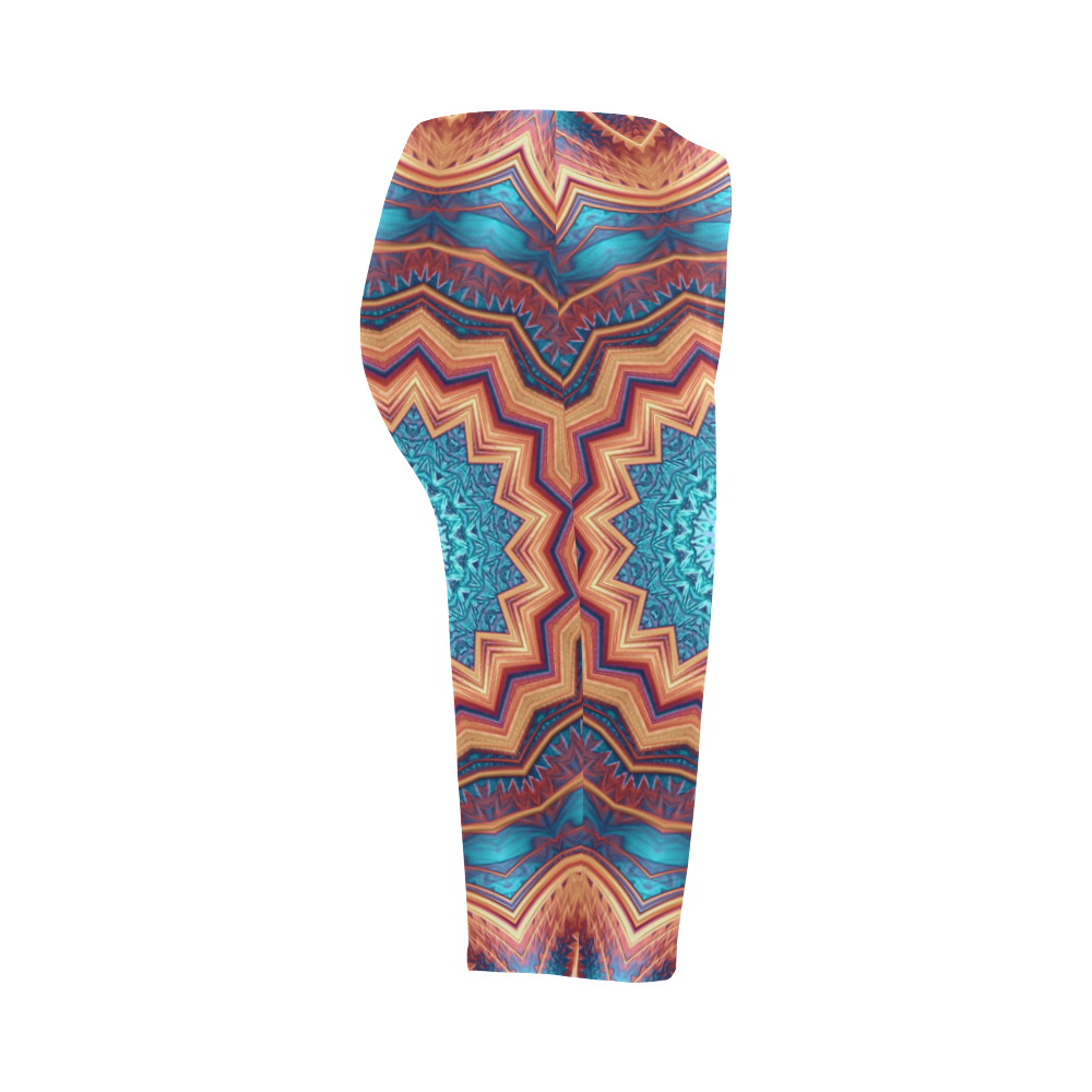 Blue Feather Mandala Hestia Cropped Leggings (Model L03)