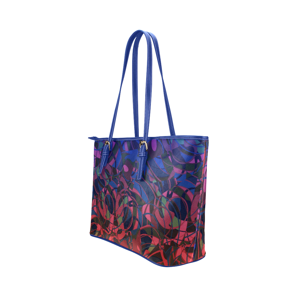 Hot and Cold Abstract - Blue and Deep Red Leather Tote Bag/Large (Model 1651)