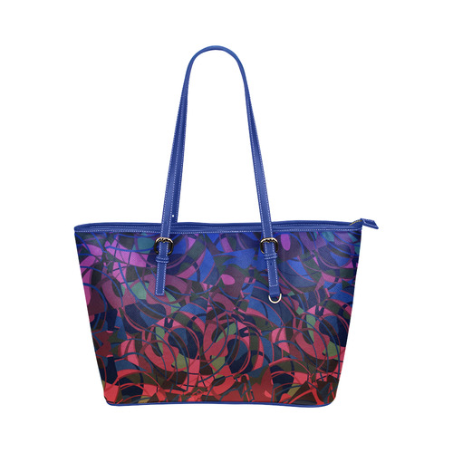 Hot and Cold Abstract - Blue and Deep Red Leather Tote Bag/Large (Model 1651)