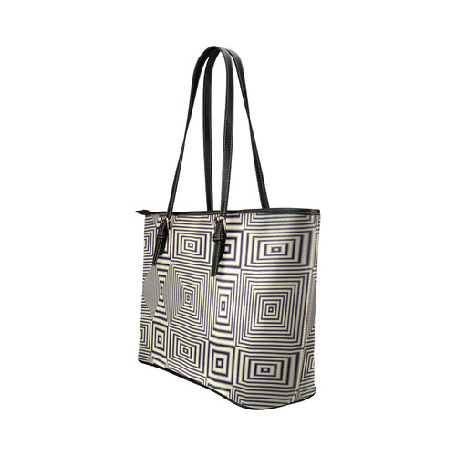 Striped geometric pattern in sepia Leather Tote Bag/Small (Model 1651)