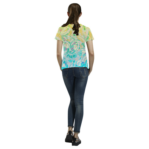 Summer Beach Days Abstract - Yellow, Blue, Teal All Over Print T-Shirt for Women (USA Size) (Model T40)