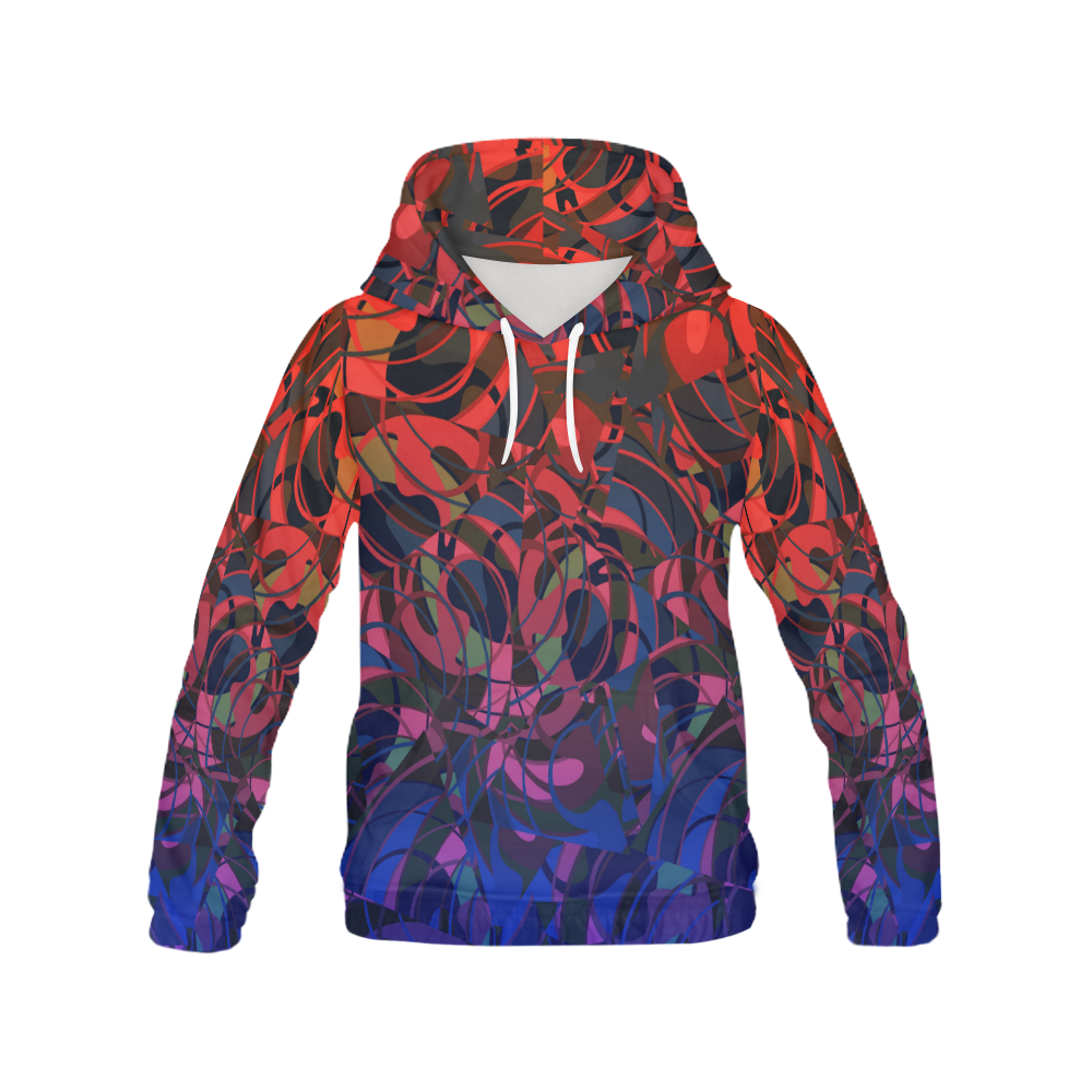 Hot Summer Nights Abstract - Blue and Deep Red All Over Print Hoodie for Women (USA Size) (Model H13)