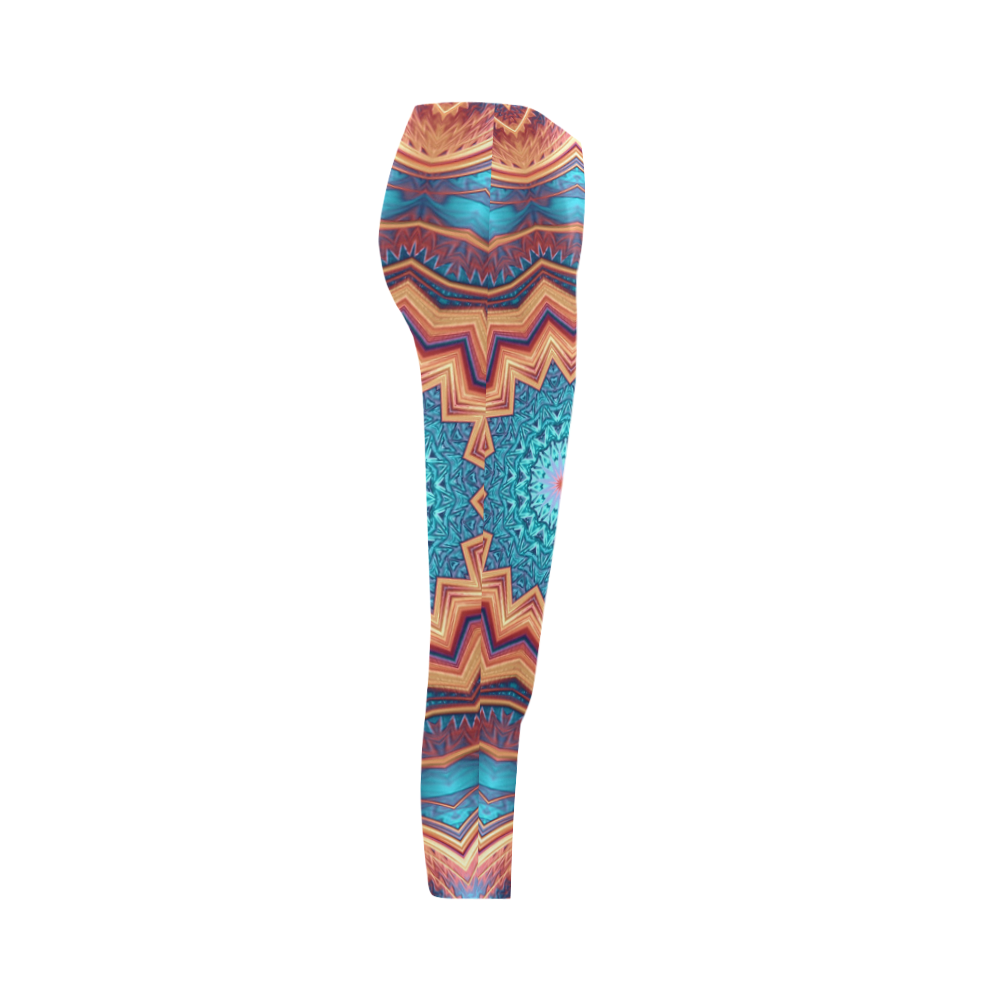 Blue Feather Mandala Capri Legging (Model L02)