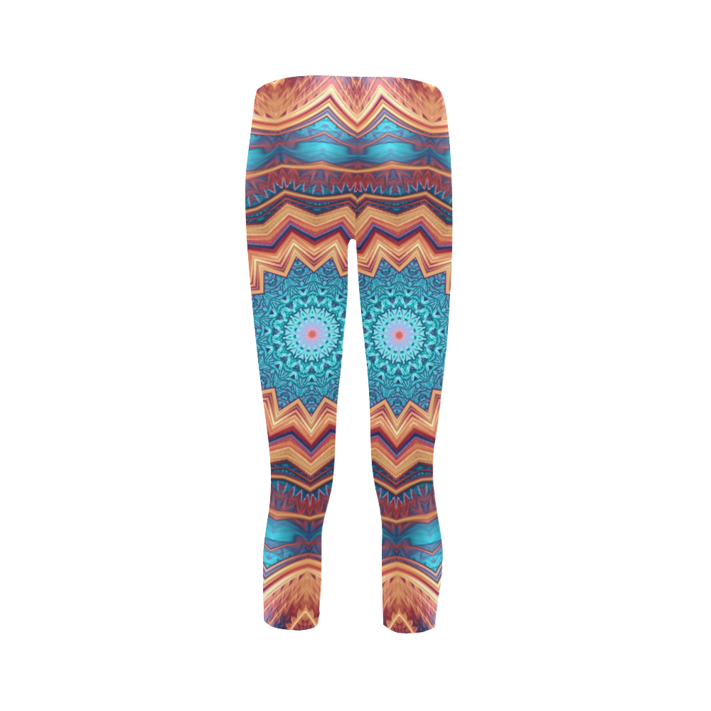 Blue Feather Mandala Capri Legging (Model L02)