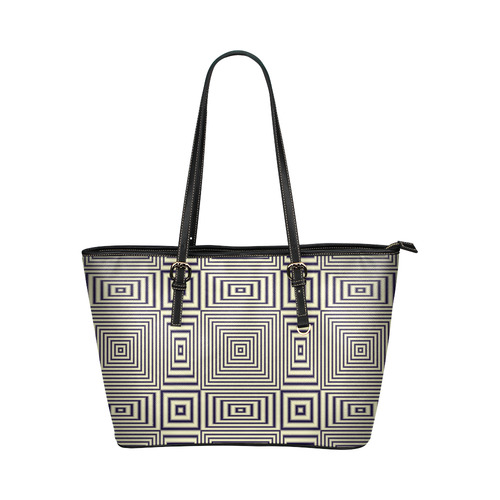 Striped geometric pattern in sepia Leather Tote Bag/Large (Model 1651)
