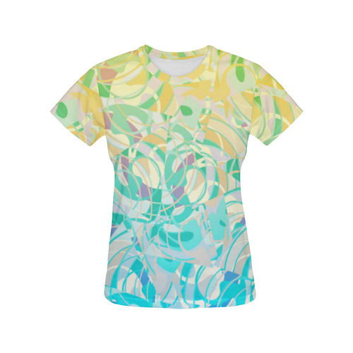 Summer Beach Days Abstract - Yellow, Blue, Teal All Over Print T-Shirt for Women (USA Size) (Model T40)
