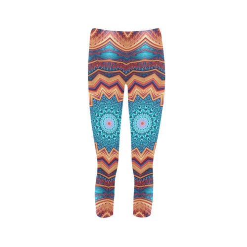 Blue Feather Mandala Capri Legging (Model L02)