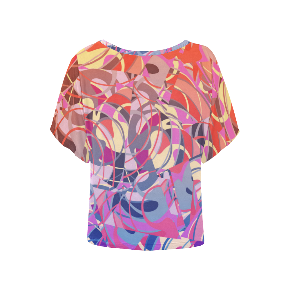 Summer Sunset Abstract - Blue, Teal, Orange ,Gold Women's Batwing-Sleeved Blouse T shirt (Model T44)