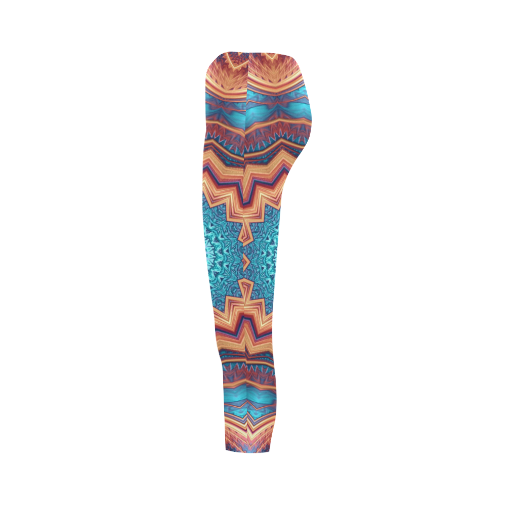 Blue Feather Mandala Capri Legging (Model L02)