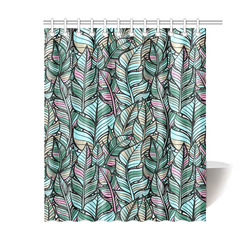 Boho Feathers Green Aqua Pink Shower Curtain 60"x72"
