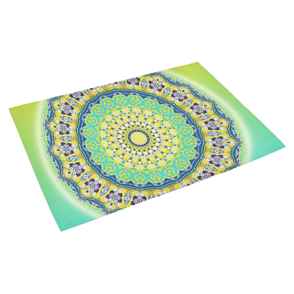 Power Mandala - Blue Green Yellow Lilac Azalea Doormat 30" x 18" (Sponge Material)