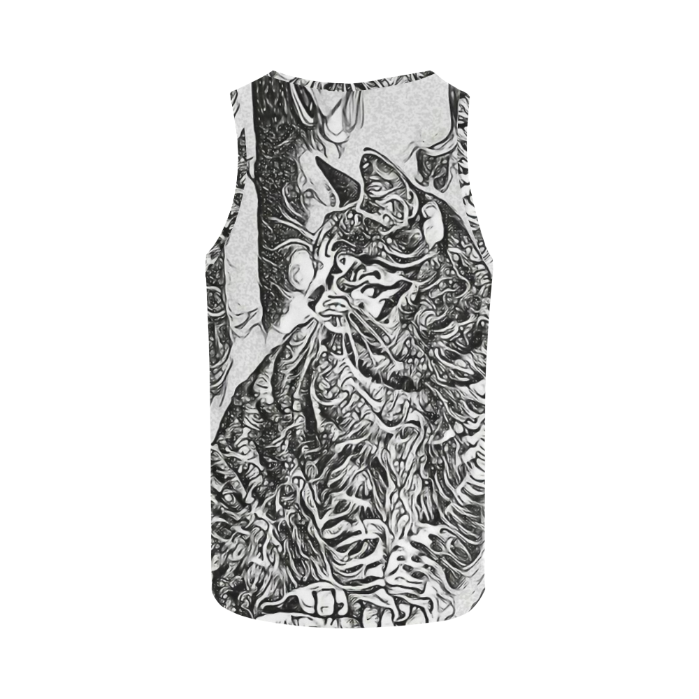 Black White Drawing of a CAT All Over Print Tank Top for Men (Model T43)